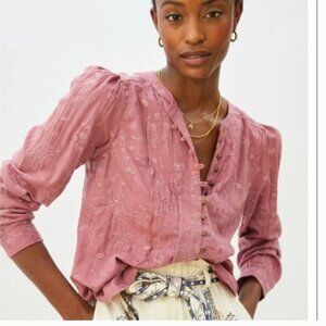 Pilcro Jolie Embroidered Pintucked Romantic Sequin Cottagecore Blouse Top sz M